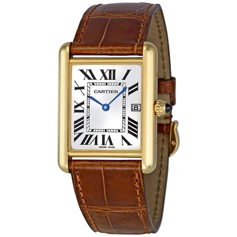 Cartier Men's W1529756 Tank Louis 18kt Yellow Gold Brown Leather Watch ...