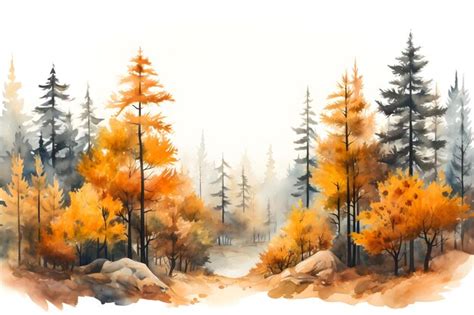 Premium AI Image | Forest in autumn Watercolor Fall Landscape