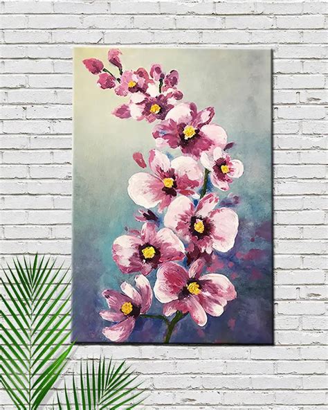 Colorful Rainy Flower Painting / Handmade Painting of Flowers on Canvas / Nature Painting ...