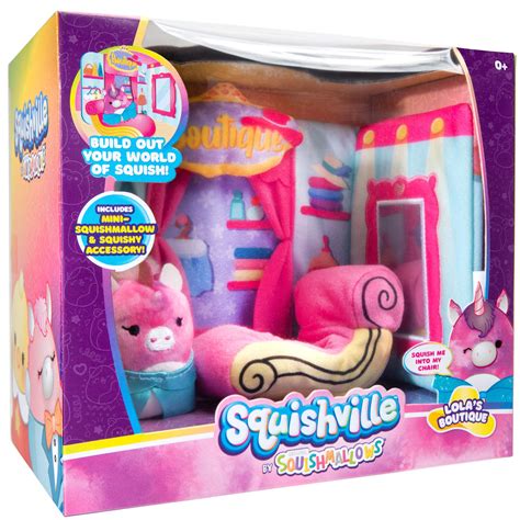 Squishville by Squishmallow Boutique Play Scene, 2” Lola Soft Mini-Squishmallow, 8” Playset, 1 ...
