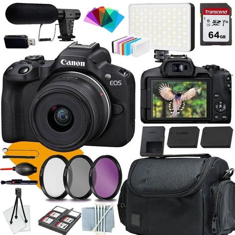 Canon EOS R50 Camera with Canon EF-M 18-45mm Lens COMMANDER Starter Kit Lens Filters CASE 64GB ...