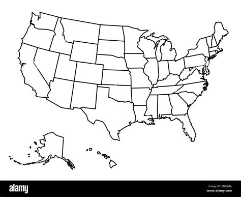 Blank outline map of United States of America. Simplified vector map ...