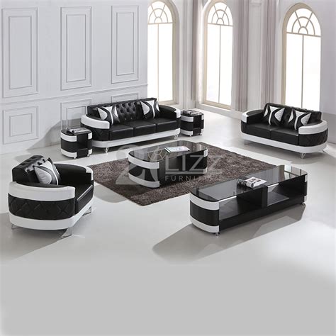 Black and White Leather Sectional Sofa Living Room Set from China ...