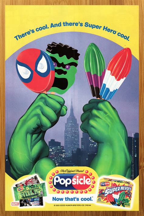 2003 Popsicle Marvel Super Heroes Print Ad/Poster Ice Pops Hulk Spider ...