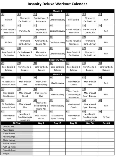 Printable Insanity Workout - Printable Templates