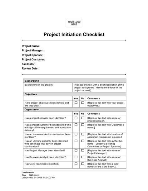 Project Initiation Checklist