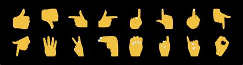 Set of hand emoticon vector isolated on black background. Gestures ...