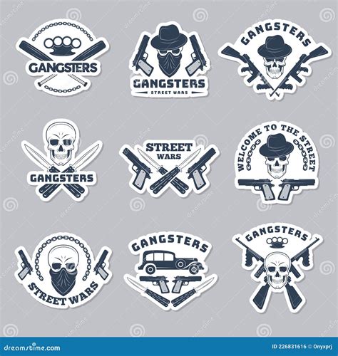 Mafia Labels. Gangsta Stylized Symbols Guns Bandits and Hooligans Silhouettes Recent Vector ...