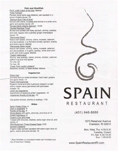 Spain Restaurant Menu, Menu for Spain Restaurant, Cranston, Providence - Urbanspoon/Zomato