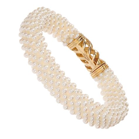 Freshwater Pearl Diamond Yellow Gold Multi Strand Bracelet at 1stDibs