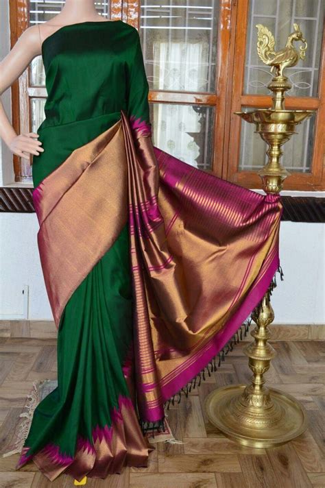 Rising temple border Kanjeevaram | Silk saree blouse designs, Saree trends, Elegant saree