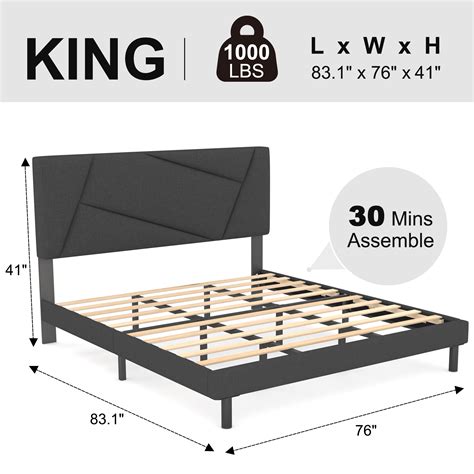 King Bed Frame,HAIIDE King Bed Frame with Fabric Upholstered Headboard ...