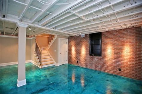 Basement Ideas : Basement Stained Concrete Floor With Water Illusion ...