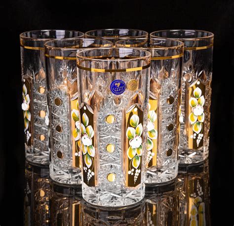 Crystal Water Glasses Enamel Gold Design 350ml - Bohemia Crystal - Original crystal from Czech ...