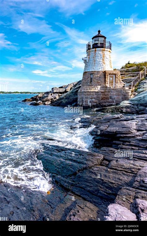 Scenic view of white Castle Hill Lighthouse, Newport, Rhode Island ...