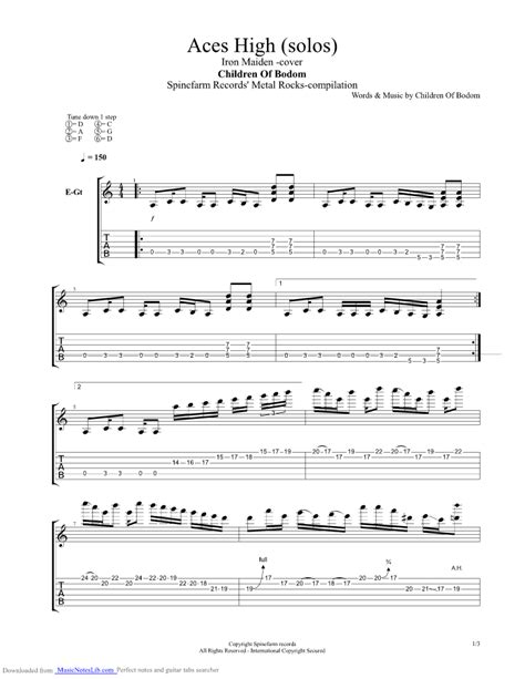 Aces High solos guitar pro tab by Children Of Bodom @ musicnoteslib.com