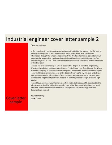 Industrial Engineer Cover Letter ~ Resume Letter