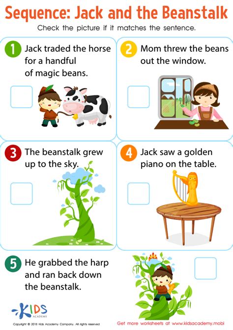 Sequence: Jack and The Beanstalk Worksheet for kids