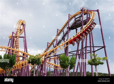 Rollercoaster, Terra Mitica theme park, Benidorm, Alicante, Spain Stock ...