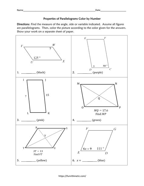 Properties of Parallelograms Color by Number | Funrithmetic