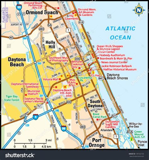 Empty Vector Map Of Daytona Beach, Florida, Usa, Printable Road Map ...