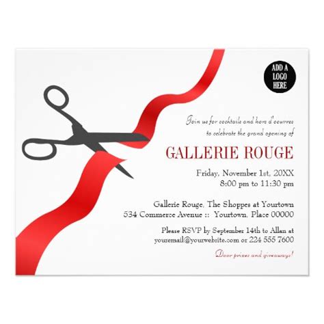 Simple Red Ribbon Cutting Grand Opening 4.25x5.5 Paper Invitation Card ...