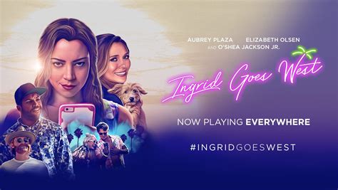 the movie poster for ingrid goes west with two women and a man holding ...