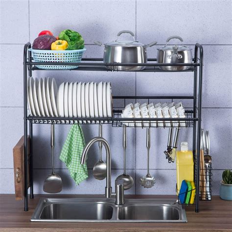 2-Tier Stainless Steel Over Sink Dish Drying Rack Holder Kitchen ...