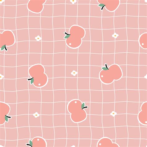 Baby seamless pattern apple fruit background with square grid lines on pink background Used for ...