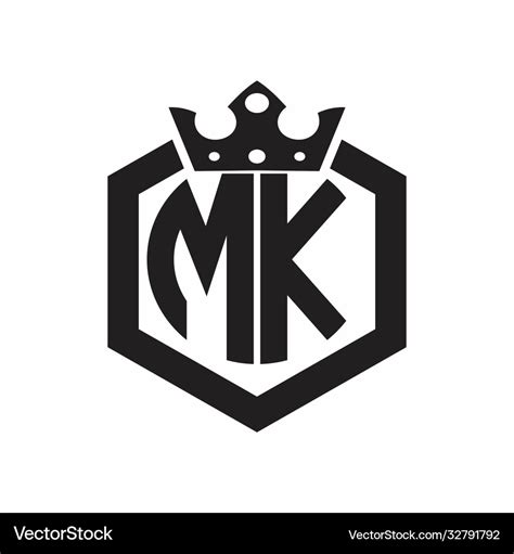 Mk logo monogram rounded hexagon shape Royalty Free Vector