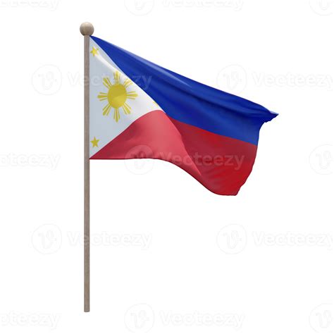 Philippines 3d illustration flag on pole. Wood flagpole 11235673 PNG