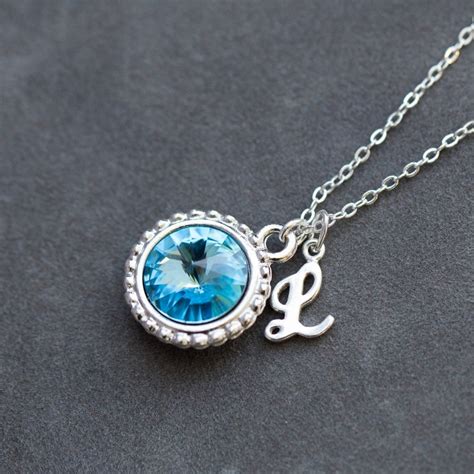 March Birthstone Necklace Personalized Initial Jewelry