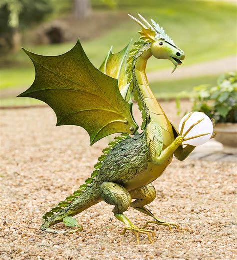 Green Dragon Garden Statue with Solar Globe | Wind and Weather