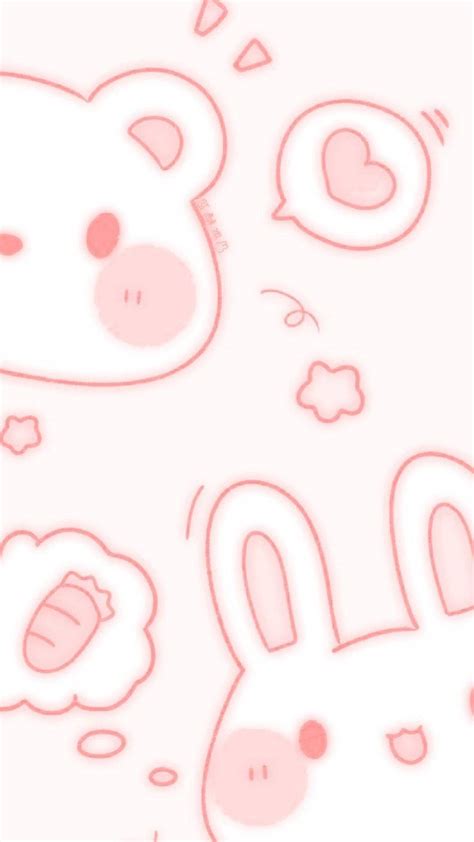 Download Aesthetic Pink Anime Bear And Bunny Wallpaper | Wallpapers.com