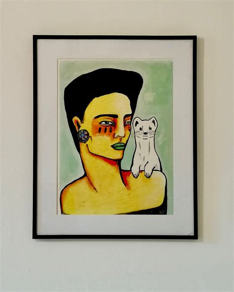 Print Lady With an Ermine Ink and Oil Pastels - Etsy