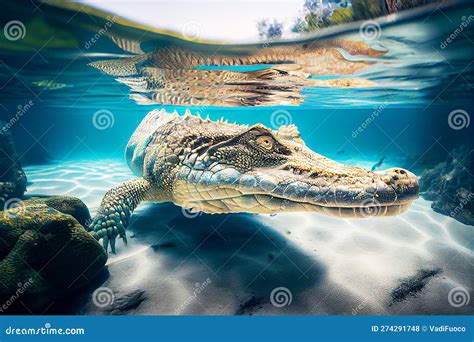 A Saltwater Crocodile Underwater on the Hunt Stock Illustration ...