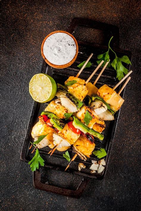 Grilled Paneer Tikka Cheese Kebab Stock Image - Image of kabob, cheese ...