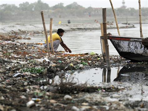 Sewage pollution water in Ganges River, India