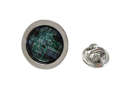 Circular Green Computer Circuit Board Design Lapel Pin Computer Circuit ...