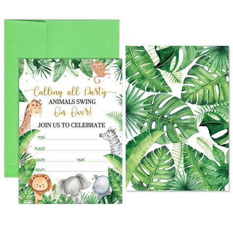 24 Pieces Jungle Animals Birthday Party Invitations J - vrogue.co