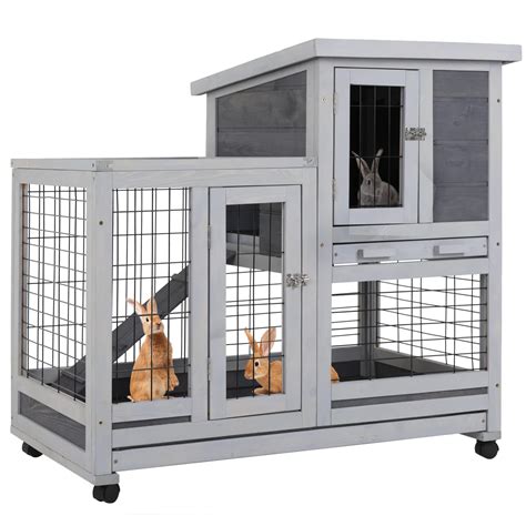 Buy 37 Inch Wood Rabbit Hutch Rabbit Cage Bunny Hutch Rolling Large ...