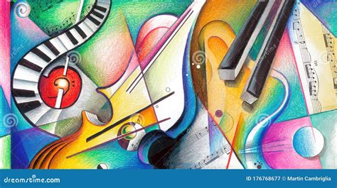 Handrawing Music Art, Colourfull Sound, Music Instruments Stock Illustration - Illustration of ...