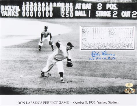 Don Larsen Signed 1956 World Series Perfect Game Box Score 10x13 Photo Inscribed "WSPG 10.8.56 ...