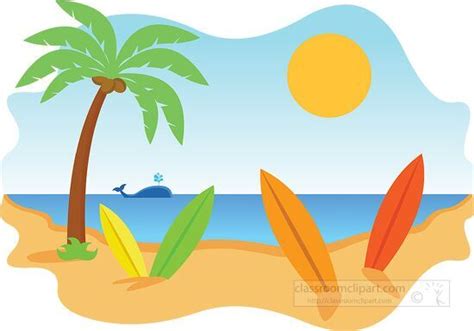 Hawaii State Clipart-surfboards on hawaiian beach with whale clipart