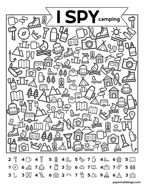 Free Printable I Spy Camping Kids Activity - Paper Trail Design C… | Idées d'activités pour les ...