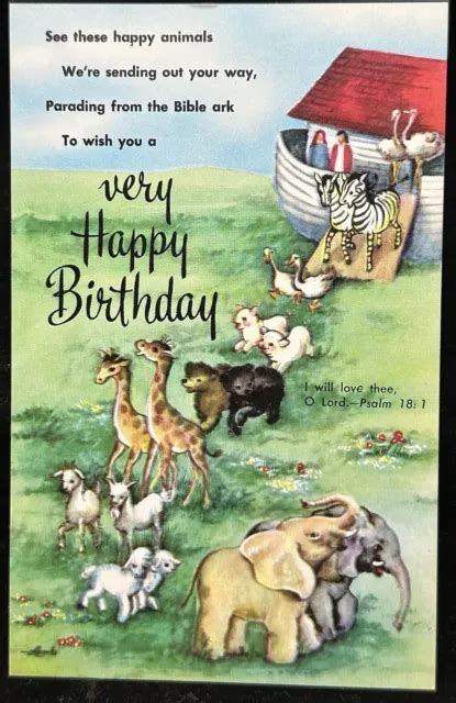 1950S HAPPY BIRTHDAY Postcard Noah’s Ark Theme & Bible Scriptures-Unused $2.95 - PicClick