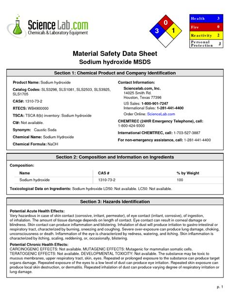 Sodium hydroxide MSDS Download