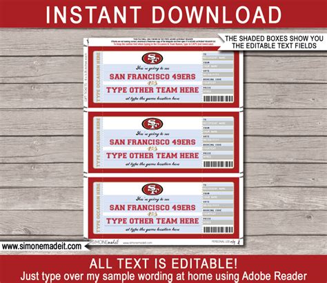 San Francisco 49ers Game Ticket Gift Voucher | Printable Surprise ...