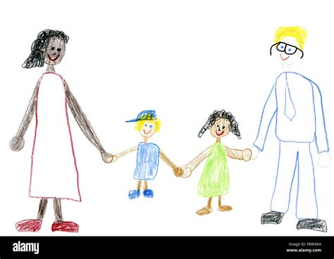 Children's drawing of happy mixed-race family Stock Photo - Alamy