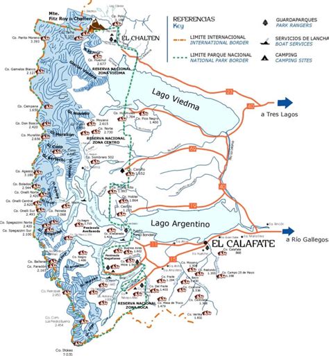 Los Glaciares National Park Map, Prov. Santa Cruz, Argentina